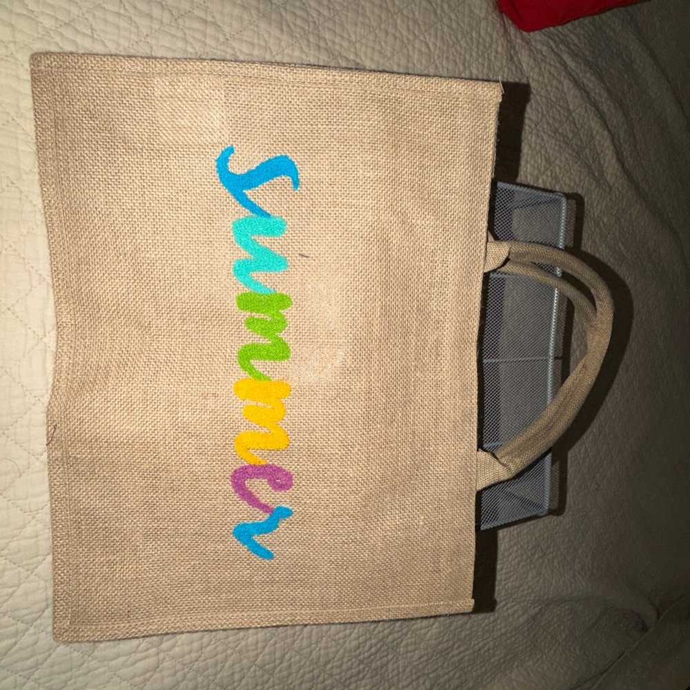 Canvas Tote Bag with Rainbow "Summer" Script